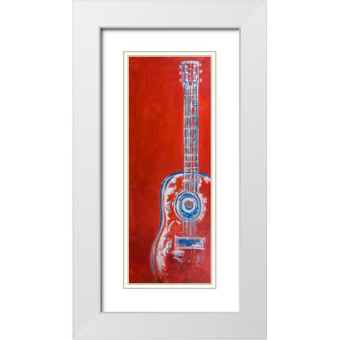 Modern Red Abstract Guitar White Modern Wood Framed Art Print with Double Matting by Atelier B Art Studio