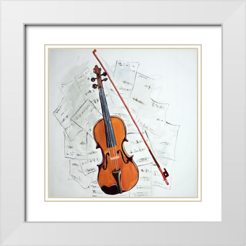 VIOLIN ON MUSIC SHEET White Modern Wood Framed Art Print with Double Matting by Atelier B Art Studio