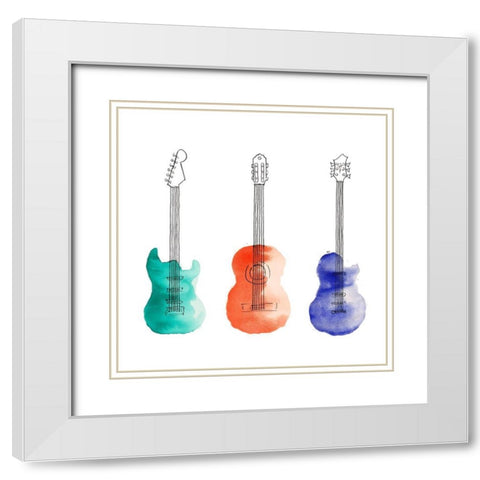 THREE GUITARS White Modern Wood Framed Art Print with Double Matting by Atelier B Art Studio