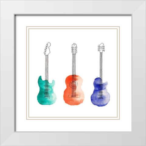 THREE GUITARS White Modern Wood Framed Art Print with Double Matting by Atelier B Art Studio