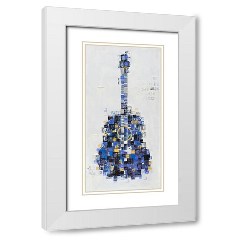 ABSTRACT GUITAR MADE OF SQUARES White Modern Wood Framed Art Print with Double Matting by Atelier B Art Studio