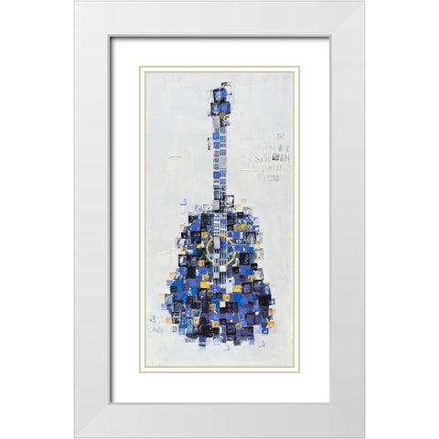 ABSTRACT GUITAR MADE OF SQUARES White Modern Wood Framed Art Print with Double Matting by Atelier B Art Studio