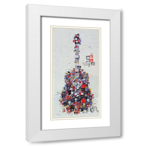 ABSTRACT GUITAR MADE OF SHAPES White Modern Wood Framed Art Print with Double Matting by Atelier B Art Studio