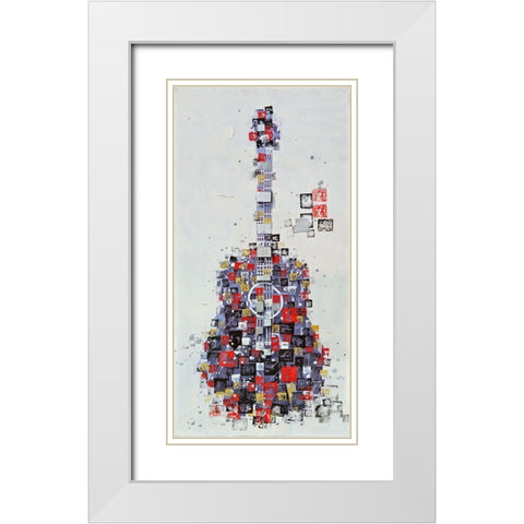 ABSTRACT GUITAR MADE OF SHAPES White Modern Wood Framed Art Print with Double Matting by Atelier B Art Studio