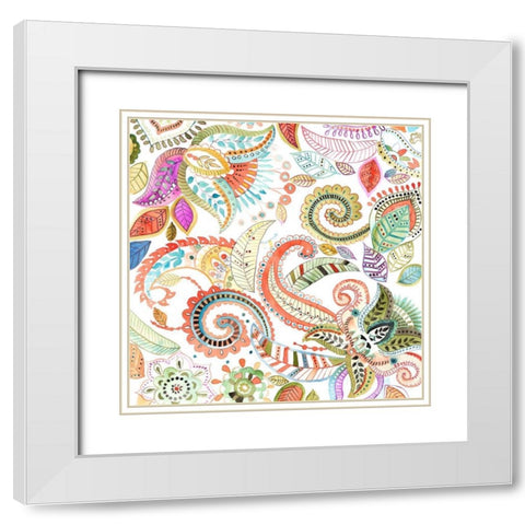 WATERCOLOR PAISLEY FLORAL White Modern Wood Framed Art Print with Double Matting by Atelier B Art Studio