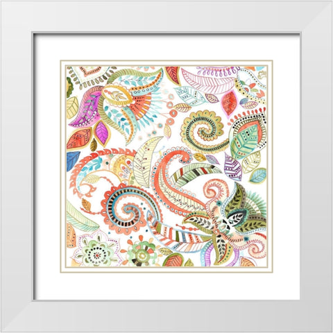 WATERCOLOR PAISLEY FLORAL White Modern Wood Framed Art Print with Double Matting by Atelier B Art Studio
