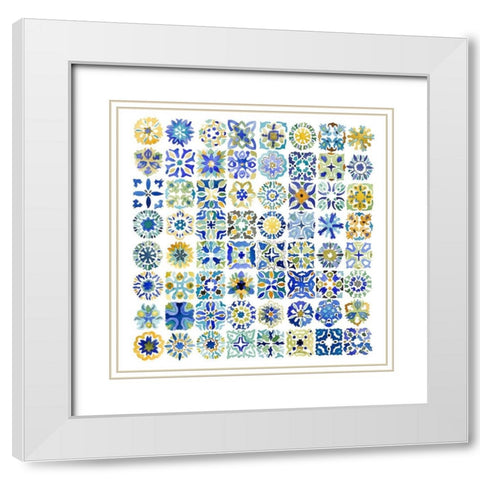 WATERCOLOR TRADITIONAL MOROCCAN TILES White Modern Wood Framed Art Print with Double Matting by Atelier B Art Studio