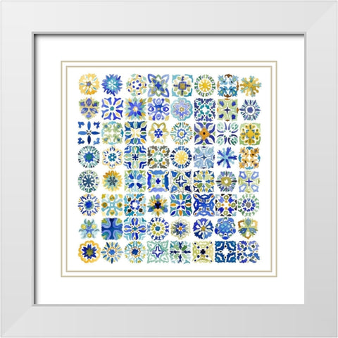 WATERCOLOR TRADITIONAL MOROCCAN TILES White Modern Wood Framed Art Print with Double Matting by Atelier B Art Studio
