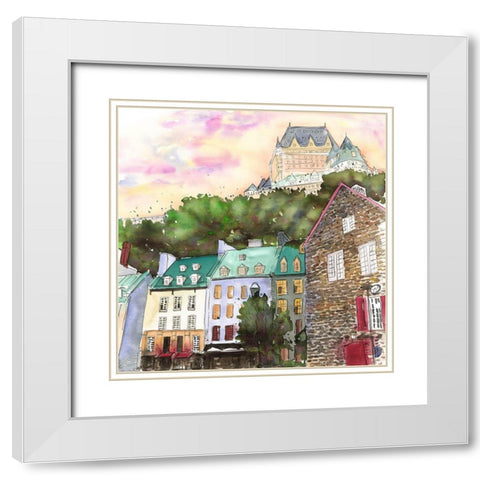 CHâTEAU FRONTENAC IN THE PETIT CHAMPLAIN White Modern Wood Framed Art Print with Double Matting by Atelier B Art Studio
