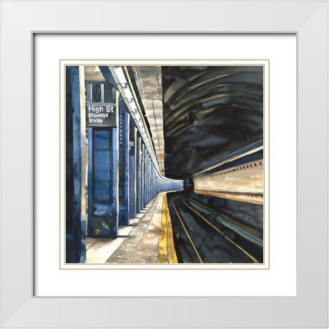 NEW-YORK SUBWAY White Modern Wood Framed Art Print with Double Matting by Atelier B Art Studio
