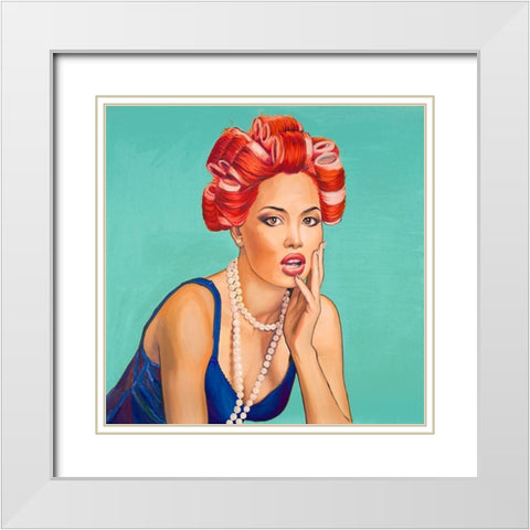 PIN UP GIRL WITH CURLERS White Modern Wood Framed Art Print with Double Matting by Atelier B Art Studio
