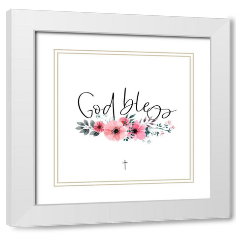 GOD BLESS White Modern Wood Framed Art Print with Double Matting by Atelier B Art Studio