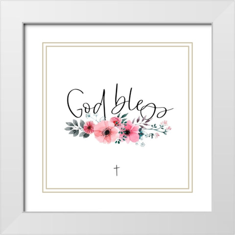 GOD BLESS White Modern Wood Framed Art Print with Double Matting by Atelier B Art Studio