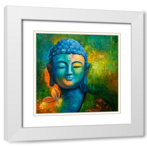BLISSFUL BUDDHA White Modern Wood Framed Art Print with Double Matting by Atelier B Art Studio