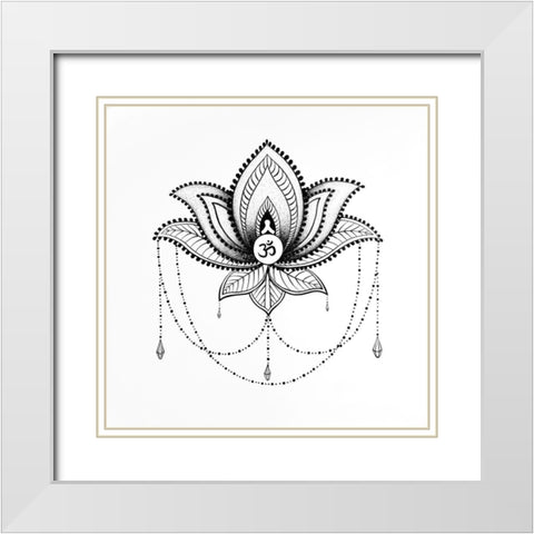 ETHNIC LOTUS ORNAMENT White Modern Wood Framed Art Print with Double Matting by Atelier B Art Studio