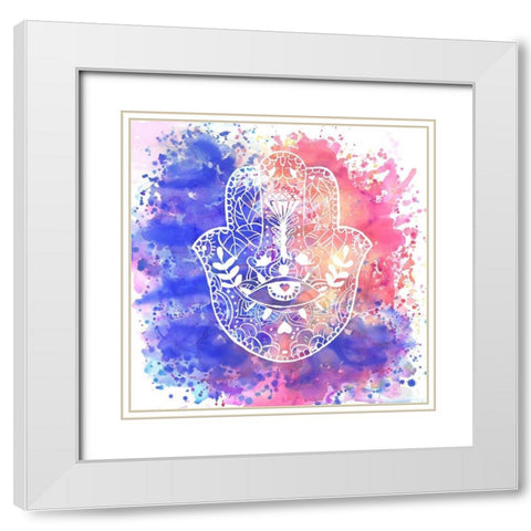HAMSA HAND White Modern Wood Framed Art Print with Double Matting by Atelier B Art Studio