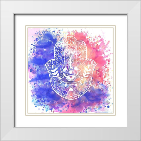 HAMSA HAND White Modern Wood Framed Art Print with Double Matting by Atelier B Art Studio
