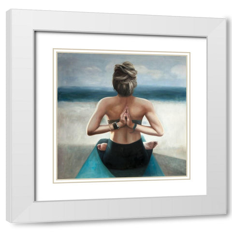 REVERSE PRAYER POSE White Modern Wood Framed Art Print with Double Matting by Atelier B Art Studio