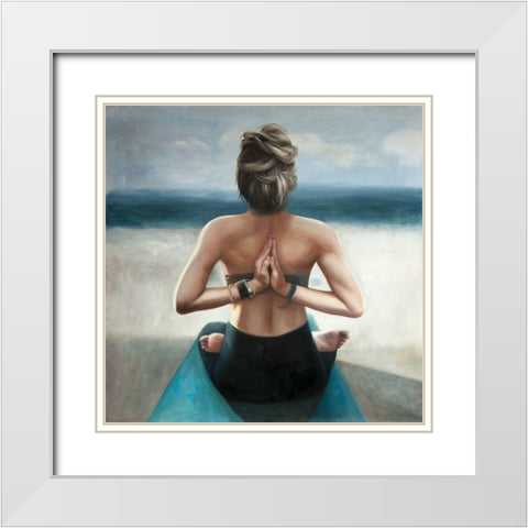 REVERSE PRAYER POSE White Modern Wood Framed Art Print with Double Matting by Atelier B Art Studio