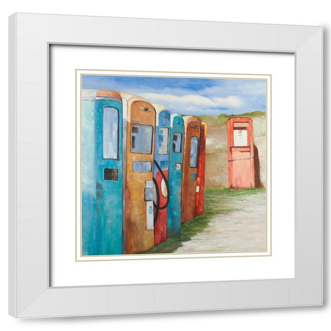 OLD GAS PUMPS White Modern Wood Framed Art Print with Double Matting by Atelier B Art Studio