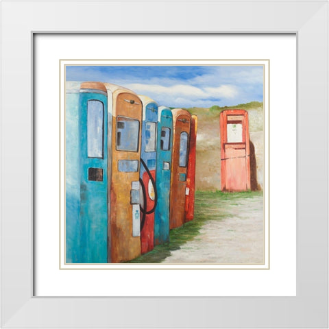 OLD GAS PUMPS White Modern Wood Framed Art Print with Double Matting by Atelier B Art Studio