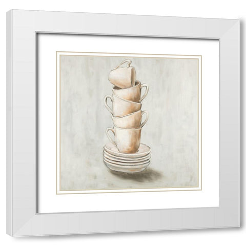 Stacked Cups White Modern Wood Framed Art Print with Double Matting by Atelier B Art Studio