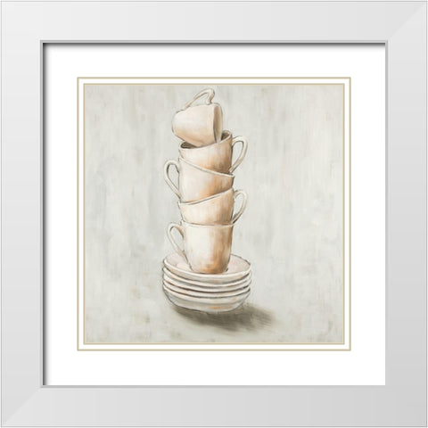 Stacked Cups White Modern Wood Framed Art Print with Double Matting by Atelier B Art Studio