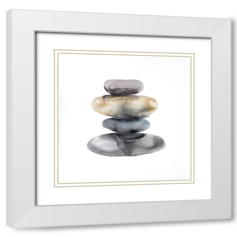 Watercolor Pile of Rocks White Modern Wood Framed Art Print with Double Matting by Atelier B Art Studio