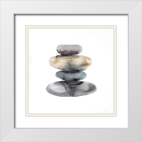 Watercolor Pile of Rocks White Modern Wood Framed Art Print with Double Matting by Atelier B Art Studio