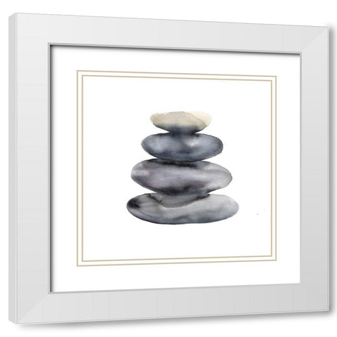 Watercolor Stacked Rocks White Modern Wood Framed Art Print with Double Matting by Atelier B Art Studio
