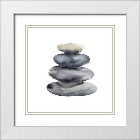 Watercolor Stacked Rocks White Modern Wood Framed Art Print with Double Matting by Atelier B Art Studio