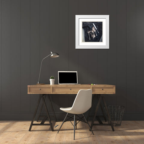 VINTAGE CUTLERY White Modern Wood Framed Art Print with Double Matting by Atelier B Art Studio