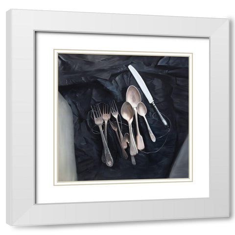 VINTAGE CUTLERY White Modern Wood Framed Art Print with Double Matting by Atelier B Art Studio