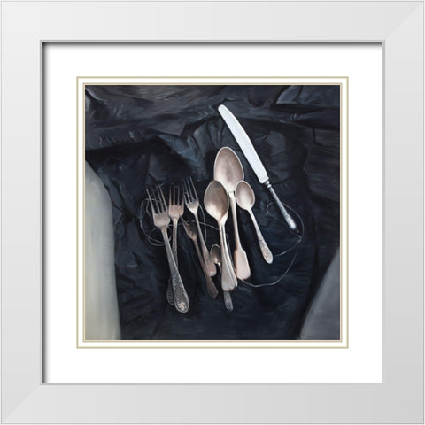 VINTAGE CUTLERY White Modern Wood Framed Art Print with Double Matting by Atelier B Art Studio