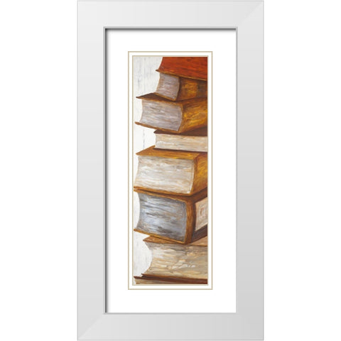 PILE OF BOOKS White Modern Wood Framed Art Print with Double Matting by Atelier B Art Studio