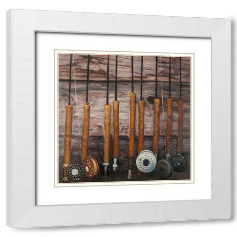 FISHING RODS ON WOOD White Modern Wood Framed Art Print with Double Matting by Atelier B Art Studio