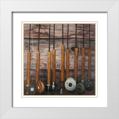 FISHING RODS ON WOOD White Modern Wood Framed Art Print with Double Matting by Atelier B Art Studio