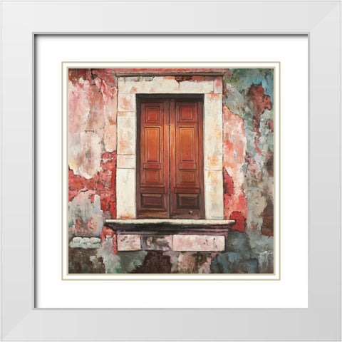 DOOR OF AN OLD RED BUILDING White Modern Wood Framed Art Print with Double Matting by Atelier B Art Studio