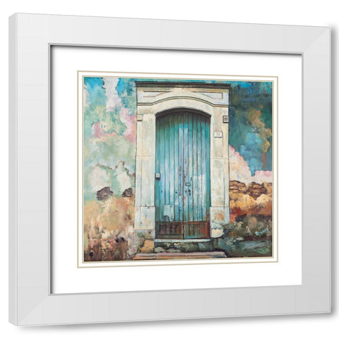 BLUE DOOR OF AN OLD BUILDING White Modern Wood Framed Art Print with Double Matting by Atelier B Art Studio