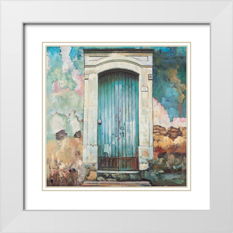BLUE DOOR OF AN OLD BUILDING White Modern Wood Framed Art Print with Double Matting by Atelier B Art Studio