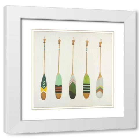 Colorful Nautical Oars White Modern Wood Framed Art Print with Double Matting by Atelier B Art Studio