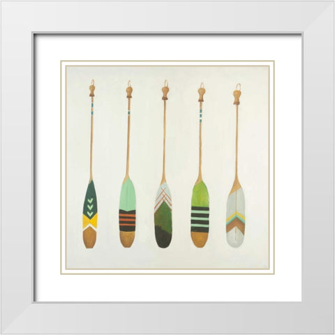 Colorful Nautical Oars White Modern Wood Framed Art Print with Double Matting by Atelier B Art Studio