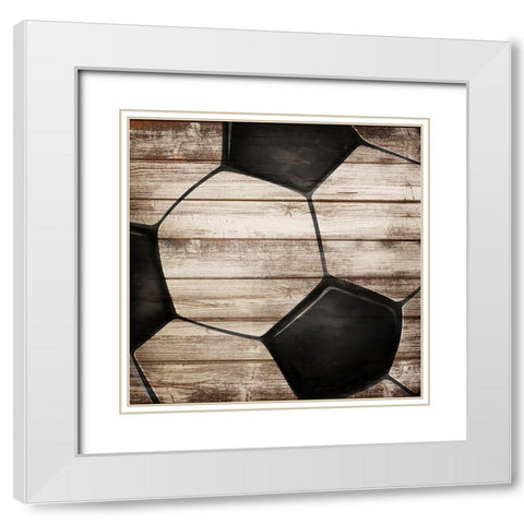 SOCCER BALL ON WOOD White Modern Wood Framed Art Print with Double Matting by Atelier B Art Studio