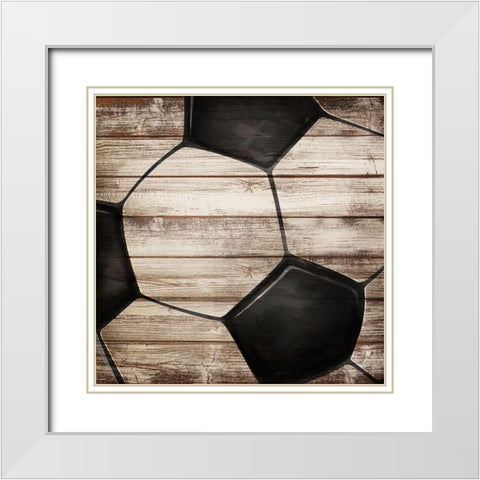 SOCCER BALL ON WOOD White Modern Wood Framed Art Print with Double Matting by Atelier B Art Studio