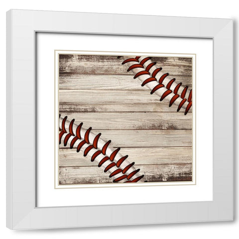 BASEBALL BALL ON WOOD White Modern Wood Framed Art Print with Double Matting by Atelier B Art Studio