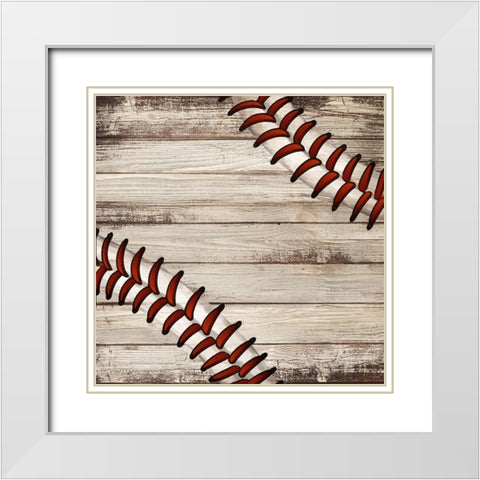 BASEBALL BALL ON WOOD White Modern Wood Framed Art Print with Double Matting by Atelier B Art Studio