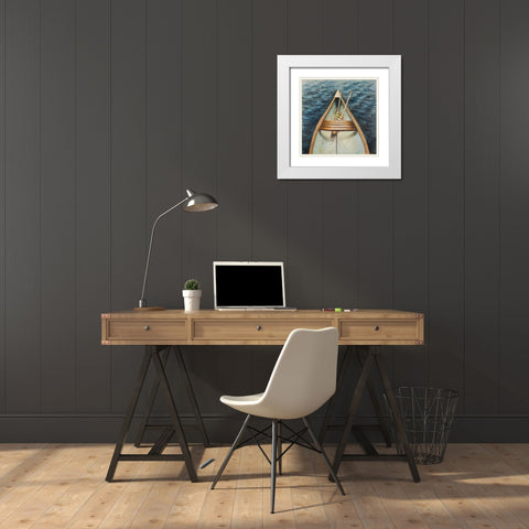 Canoeing on the Lake White Modern Wood Framed Art Print with Double Matting by Atelier B Art Studio