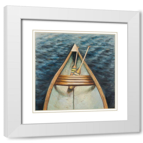 Canoeing on the Lake White Modern Wood Framed Art Print with Double Matting by Atelier B Art Studio