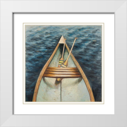 Canoeing on the Lake White Modern Wood Framed Art Print with Double Matting by Atelier B Art Studio
