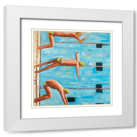 SWIMMERS White Modern Wood Framed Art Print with Double Matting by Atelier B Art Studio